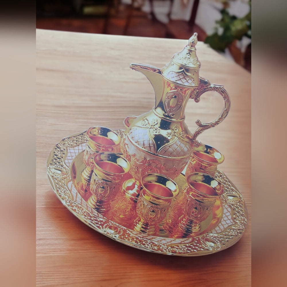 Middle Eastern ornament tea pot coffee plate and goblets
